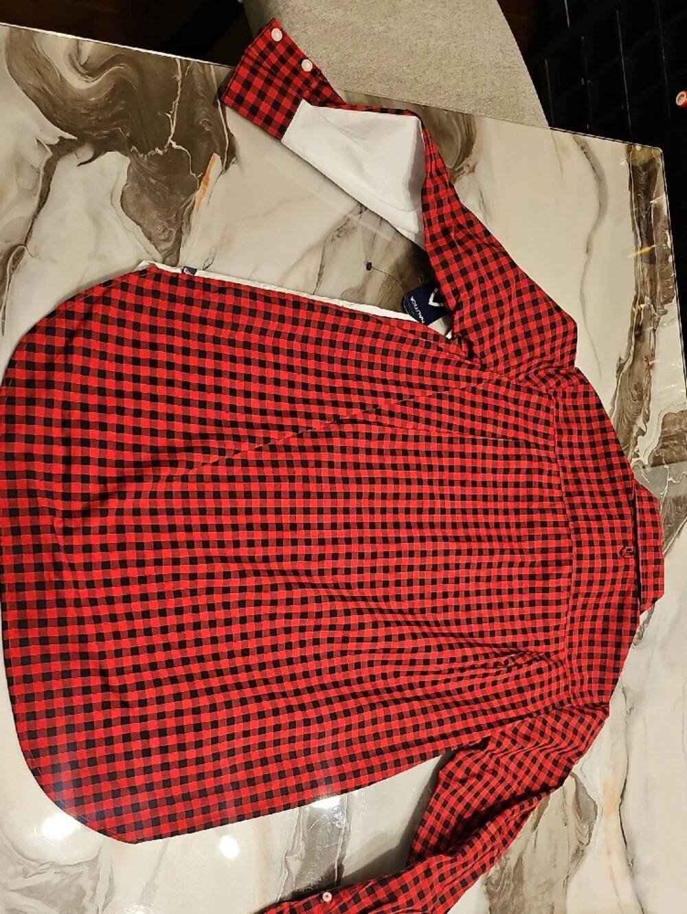 Kid's Contrast Red Plaid Trim White Button-Up Shirt - Picture 7 of 8